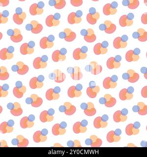 Abstract seamless pattern with liquid shapes blue and pink on white background. Funny texture. Stock Vector