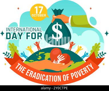 Vector Illustration of the International Day for the Eradication of Poverty, featuring People Living in Poverty and their Communities in Background Stock Vector