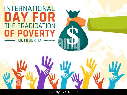 Vector Illustration of the International Day for the Eradication of Poverty, featuring People Living in Poverty and their Communities in Background Stock Vector