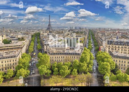 Paris France, high angle view, city skyline at Eiffel Tower view from Arc de Triomphe Stock Photo