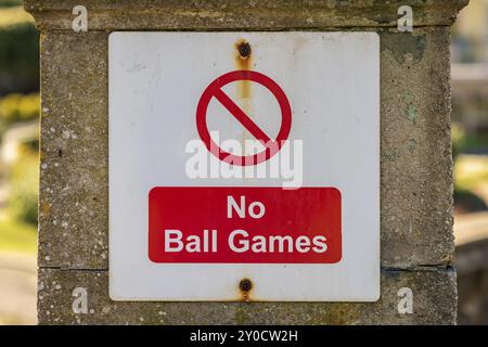 Sign: No ball games, seen in Ilfracombe, Devon, England, UK Stock Photo