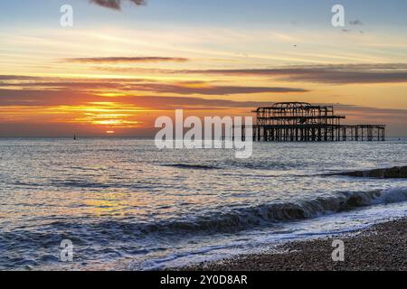 BRIGHTON, EAST SUSSEX/UK, JANUARY 8 : View of the West Pier in Brighton East Sussex on January 8, 2019 Stock Photo