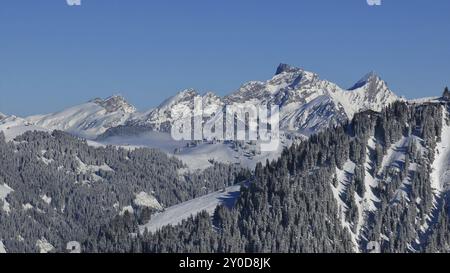 Distant view of Gstaad and snow covered mountains Stock Photo - Alamy