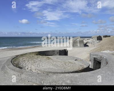 The Atlantic Wall was an extensive system of coastal defences built by the Third Reich along the west coast of Europe during the Second World War from Stock Photo