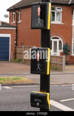 Belisha beacons, Zebra crossings, flashing amber lights, active road, crossing location, painted black, white stripes, must, give way, pedestrian cars Stock Photo