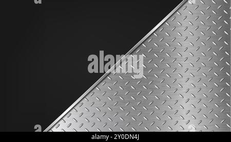 3d realistic illustration. Metal floor banner with black. Still thread. Stock Vector