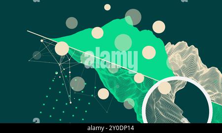 Trendy abstract wireframe mountain background. Modern science or technology art elements. Surface illustration. Vector hand drawn. Stock Vector