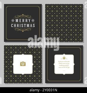 Christmas greeting card vector design and pattern background, with place for Merry Christmas holidays wish and family photo. Stock Vector