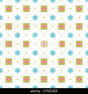 Christmas pattern with snoflakes vector background design for wrapping paper or greeting card and packaging decoration. Gift boxes symbols. Stock Vector