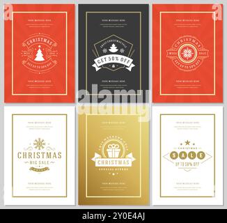 Christmas sale flyers or banners design set vector illustration. Discount offers and snowflakes pattern background with ornate decoration Stock Vector