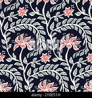 Inky brush strokes floral seamless pattern Stock Vector