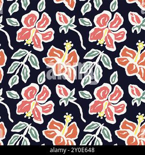 Inky brush strokes floral seamless pattern Stock Vector