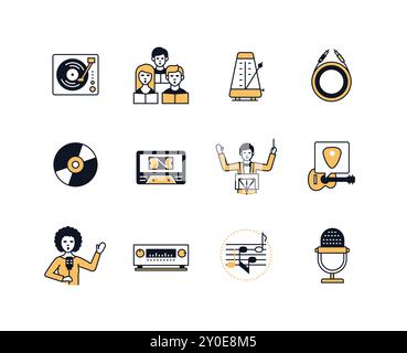 Melody and instruments - line design style icons set Stock Vector