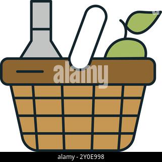 Wicker picnic basket for food and drinks. Woven willow hamper with one ...