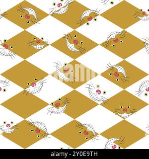Alice in Wonderland seamless pattern. Cheshire cat smile on a purple background Stock Vector