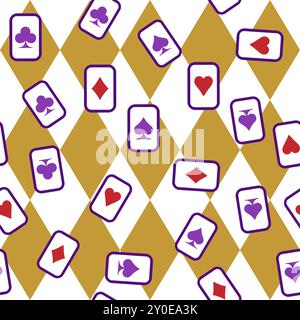 Alice in Wonderland seamless pattern. Cards are flying Stock Vector