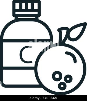 Vitamin c supplement bottle with orange fruit icon Stock Vector