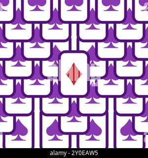 Purple falling playing cards seamless pattern. Poker and Wonderland Stock Vector