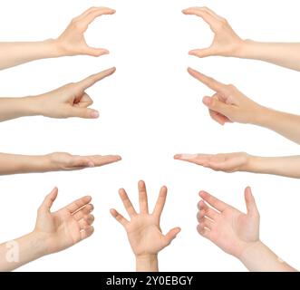 Set of Hands with different gestures, isolated on a transparent background Stock Photo