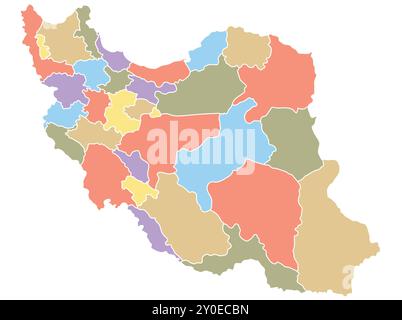 Map of Iran by region in different colors. Vector illustration. Stock Vector