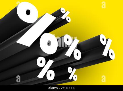 3d extrude percent sign on empty yellow background promotion template slide Stock Photo