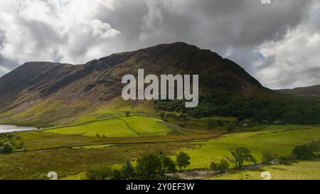 Drone Aerial Footage of Crummock Water around Buttermere in the Lake District using a DJI mini 4 pro Stock Photo