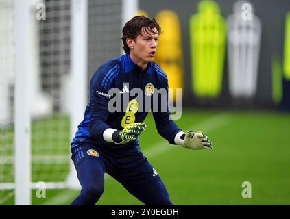 Scotland goalkeeper Jon McCracken during a training session at Lesser ...