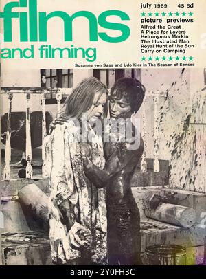 Films and Filming Jul 1969 - Vintage magazine cover -  Photographer unknow - Text transcription  [ films and filming july 1969 4s 6d picture previews Alfred the Great A Place for Lovers Heironymus Merkin The Illustrated Man Royal Hunt of the Sun Carry on Camping Susanne von Sass and Udo Kier in The Season of Senses  ] FOR EDITORIAL USE ONLY ! Stock Photo