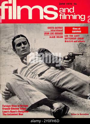 Films and Filming Jun 1970 - Vintage magazine cover -  Photographer unknow - Text transcription  [  june 1970 55 films and filming COSTA-GAVRAS interviewed JEAN-LUG GODARD films at cannes ALAIN DELON LEO THE LAST BUTTERCUP CHAIN M-A-S-H and others Foreign films in Britain French- Cinema Today Lean's Ryan's Daughter The Antonioni Men Delon in Borsalino ] FOR EDITORIAL USE ONLY ! Stock Photo