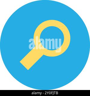 Vector magnifying glass in the circle in a colorful flat style. Exploration, monitoring, and research symbol. The icon is suitable for web design, onl Stock Vector
