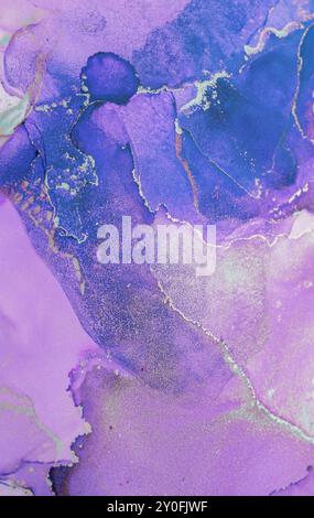 Abstract swirling patterns of blue and purple fluid art creating a ...