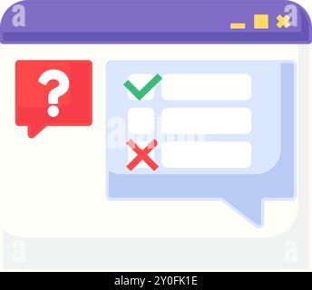 Vector site page with questionnaire in a colorful flat style. Advice, assistance, or guidance symbol. The icon is suitable for web design, online shop Stock Vector