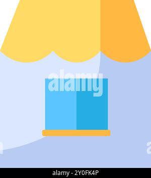 Vector little shop with a window in a colorful flat style. Merchandise, entrepreneurship, and market symbol. The icon is suitable for web design, onli Stock Vector
