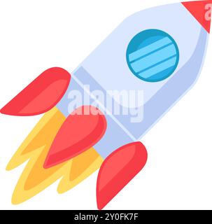 Vector flying rocket in a colorful flat style. Development, professional growth symbol. The icon is suitable for web design, online shop, print, and s Stock Vector
