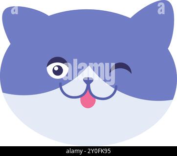 Winking cheerful face of domestic kitten. Tabby cat winks his eye cheerfully. Image for design of pet store or veterinary clinic. Simple flat vector i Stock Vector