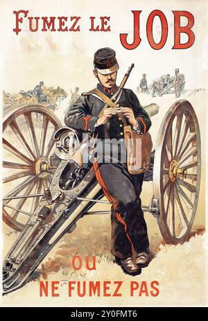 Smoke Job or don't smoke (Cigarette paper) - Vintage french advertisement poster feat a french soldier smoking, 1896 Stock Photo