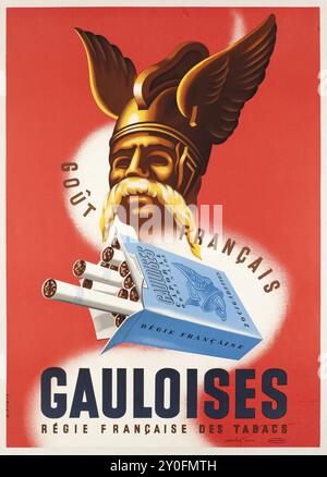 Vintage advertisement poster - French Taste, Gauloises pack of cigarettes. French Tobacco - Cigarette poster 1947 Stock Photo