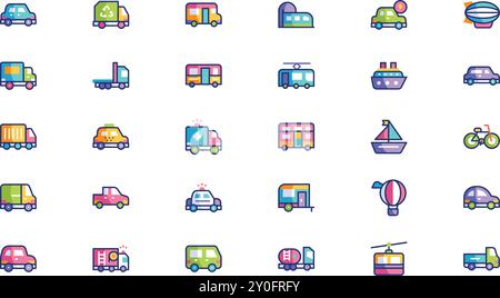 Vehicles icon pack High-Quality Vector Icons Collection with Editable Stroke. Ideal for Professional and Creative Projects. Stock Vector