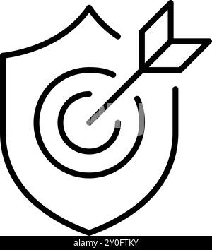 Security shield with arrow hitting target. Precise protection. Pixel perfect vector icon Stock Vector