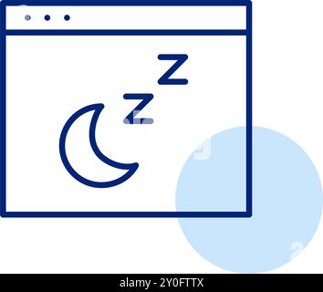 Crescent moon and zz sleep symbols in web browser. Dark mode, night settings. Pixel perfect, editable stroke icon Stock Vector