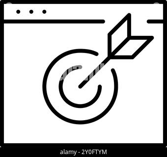 Arrow hitting target on web page in browser. Hitting KPI. Successful SEO and personal targeting. Pixel perfect vector icon Stock Vector