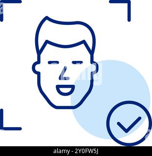 Man face scan and checkmark. Secure login, biometric id verification passed. Pixel perfect, editable stroke icon Stock Vector