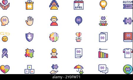 Autism day icon pack High-Quality Vector Icons Collection with Editable Stroke. Ideal for Professional and Creative Projects. Stock Vector
