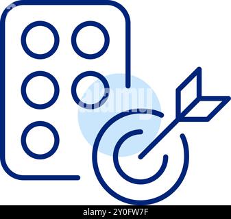 Pills and arrow hitting target. Precise medication, hitting goals in treatment plans. Successful medicine. Pixel perfect, editable stroke icon Stock Vector