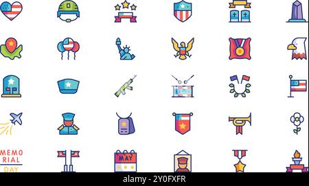 Memorial day icon pack High-Quality Vector Icons Collection with Editable Stroke. Ideal for Professional and Creative Projects. Stock Vector