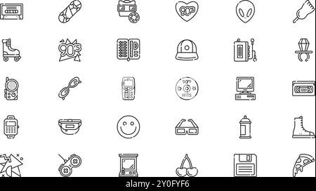 Nineties icons High-Quality Vector Icons Collection with Editable Stroke. Ideal for Professional and Creative Projects. Stock Vector