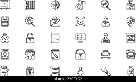 Crime investigation icons High-Quality Vector Icons Collection with Editable Stroke. Ideal for Professional and Creative Projects. Stock Vector