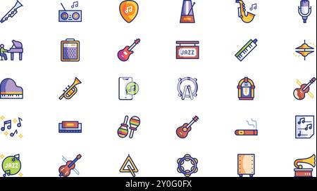 Jazz revival icon pack High-Quality Vector Icons Collection with Editable Stroke. Ideal for Professional and Creative Projects. Stock Vector