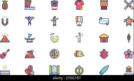 Hawaii icon pack High-Quality Vector Icons Collection with Editable Stroke. Ideal for Professional and Creative Projects. Stock Vector