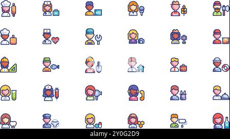 Professions avatars icons High-Quality Vector Icons Collection with Editable Stroke. Ideal for Professional and Creative Projects. Stock Vector